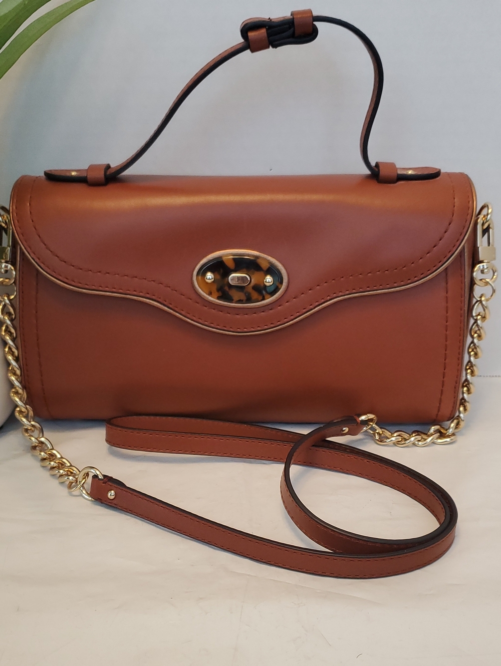 Brooks Brothers Genuine Leather Crossbody Bag/Gold Chain